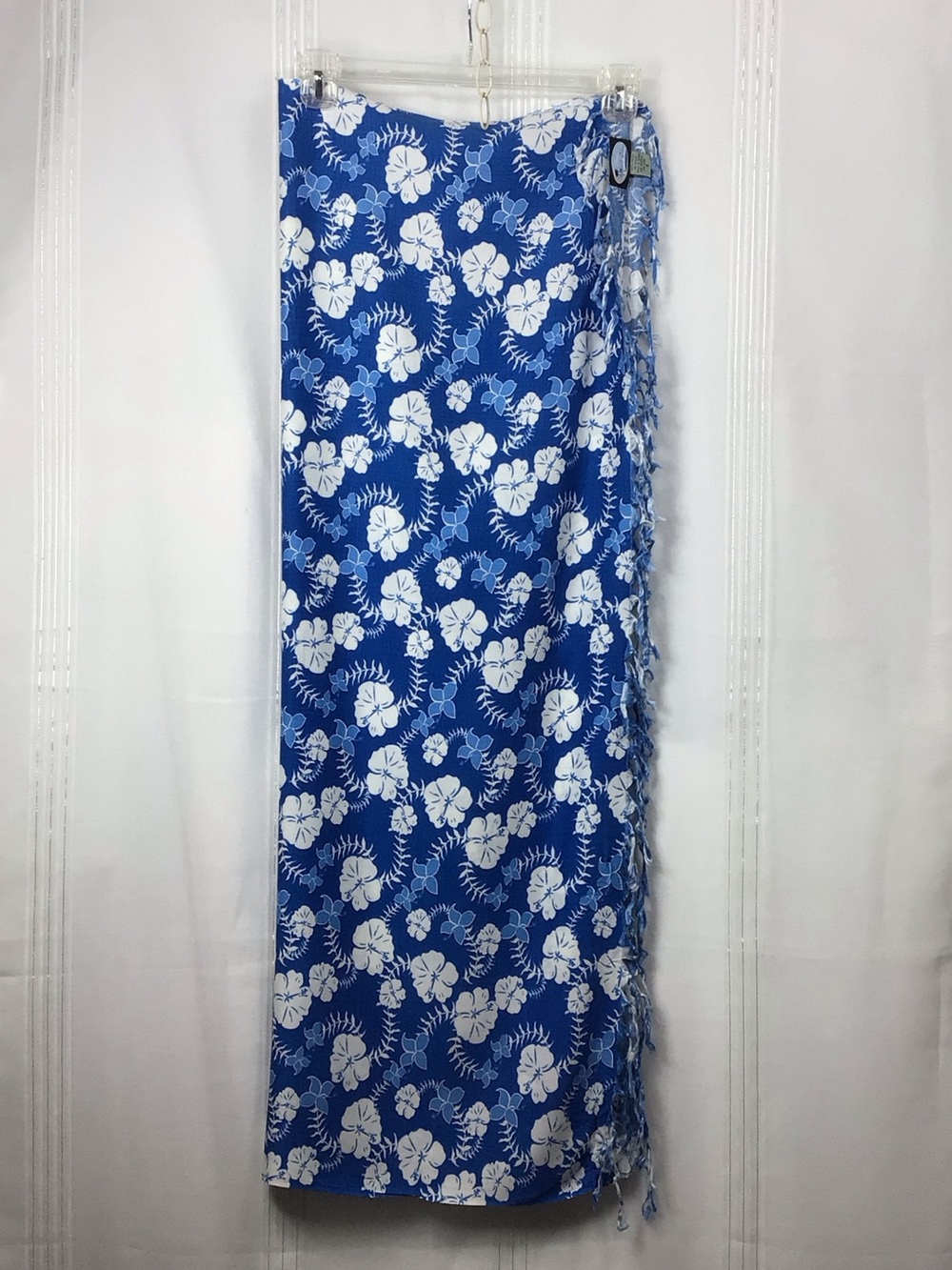 🌺 Blue Sky Sarong Blue and White Hawaiian Print Self Tie Wrap Skirt Sz.S